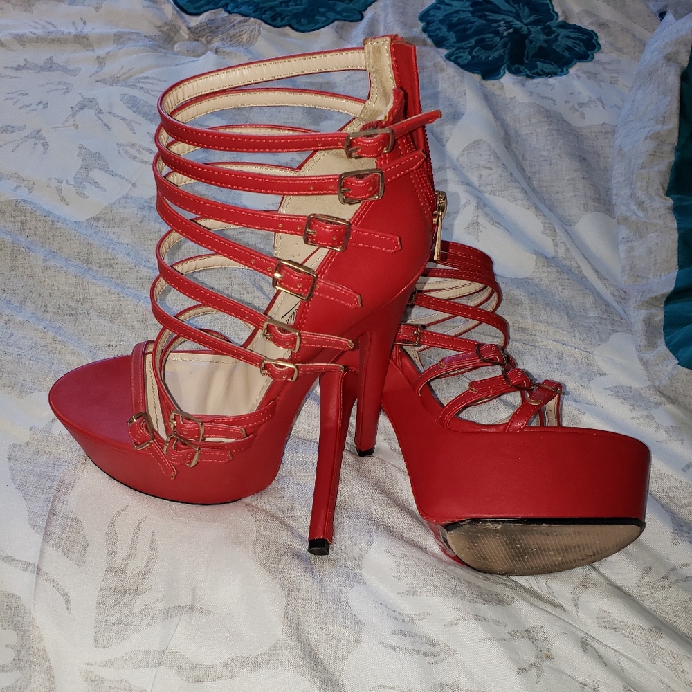 Red Strappy Platform Heels
